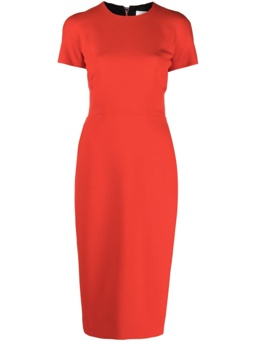 Victoria Beckham T-shirt Fitted Midi Dress With Back Zipper In Red