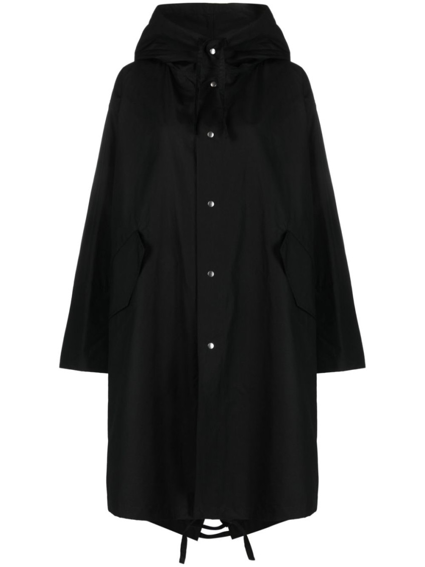 Shop Jil Sander Black Cotton Midi Parka Coat