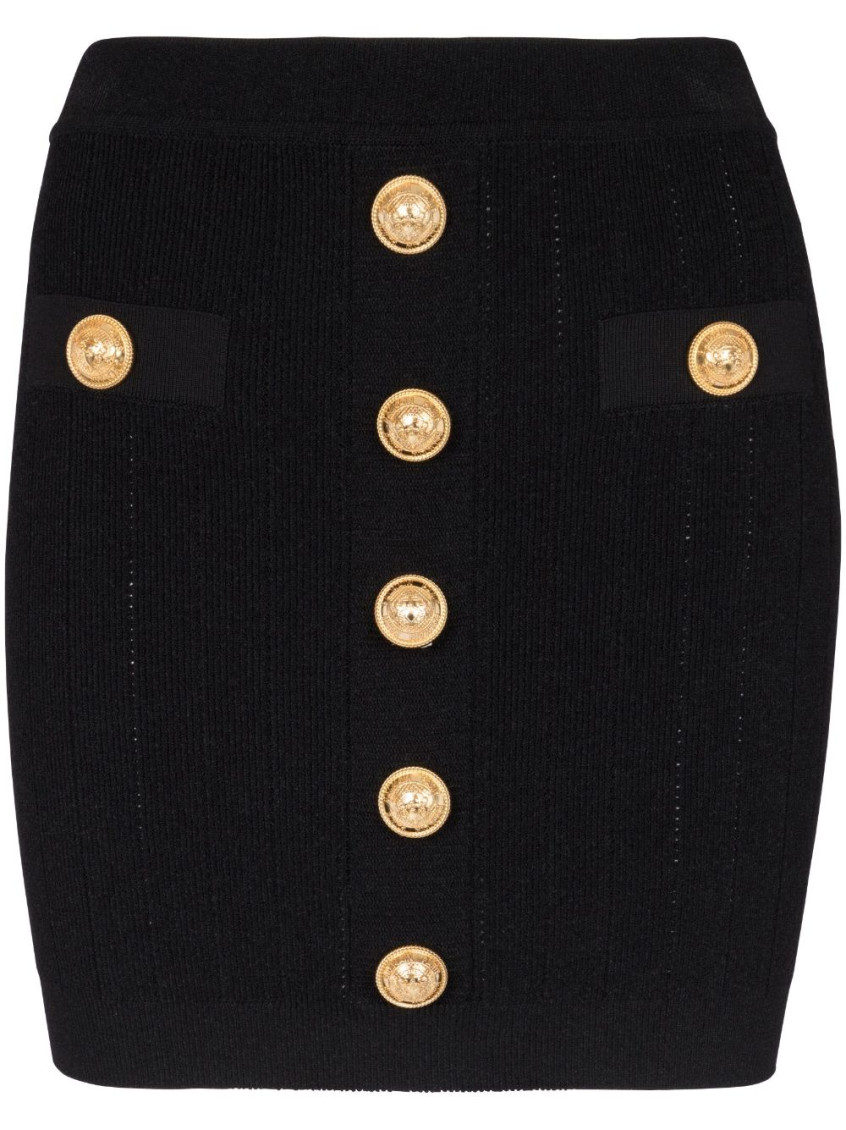 Shop Balmain High Waist Buttoned Mini Skirt In Black