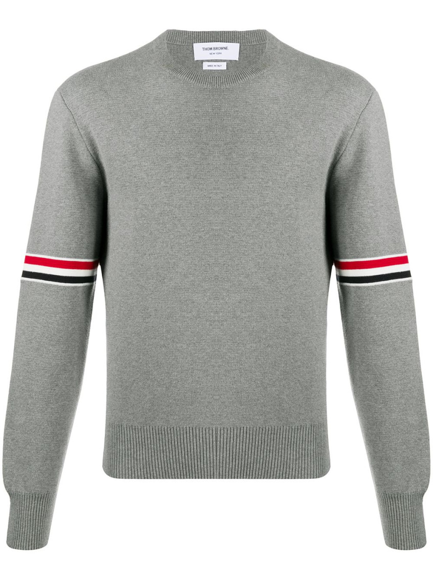 Thom Browne Milano Stitch Crew Neck Pullover In Light Grey