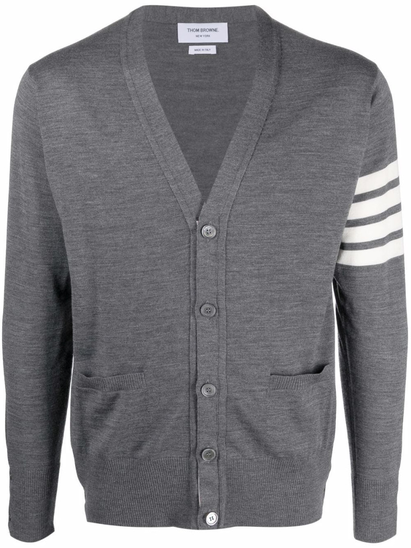 Thom Browne 4-bar Wool Fine Knit Cardigan In Grey
