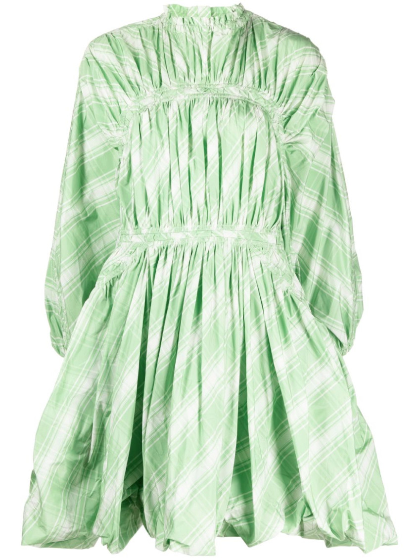 Jil Sander Checked Long Sleeve Mini Dress In Green