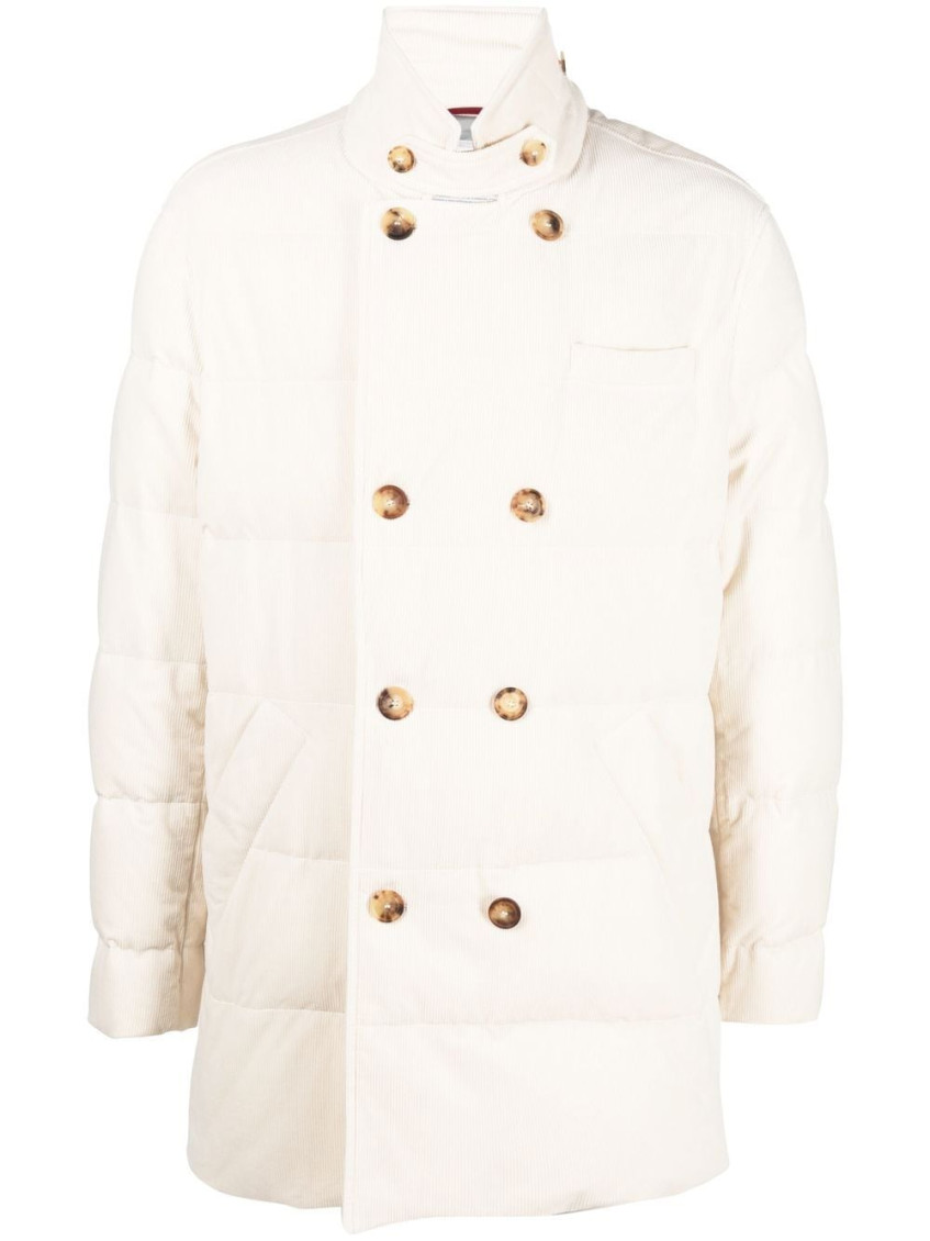 Brunello Cucinelli Corduroy Cashmere-blend Down Coat In Neutral