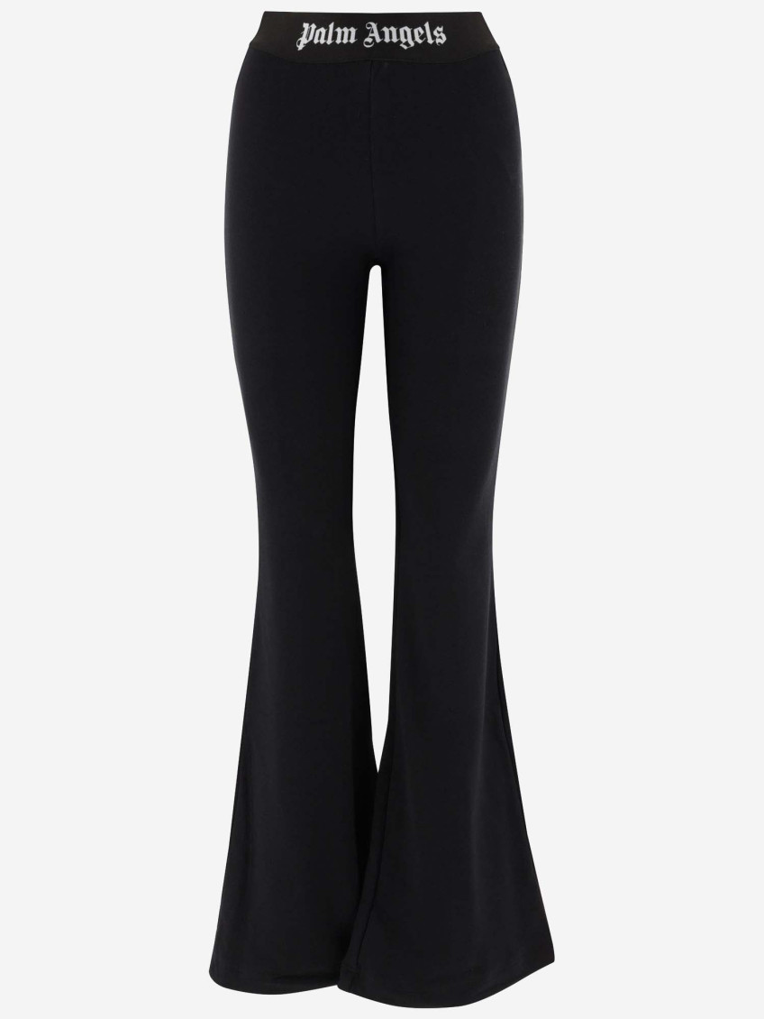 Shop Palm Angels Black Logo Flared Pants
