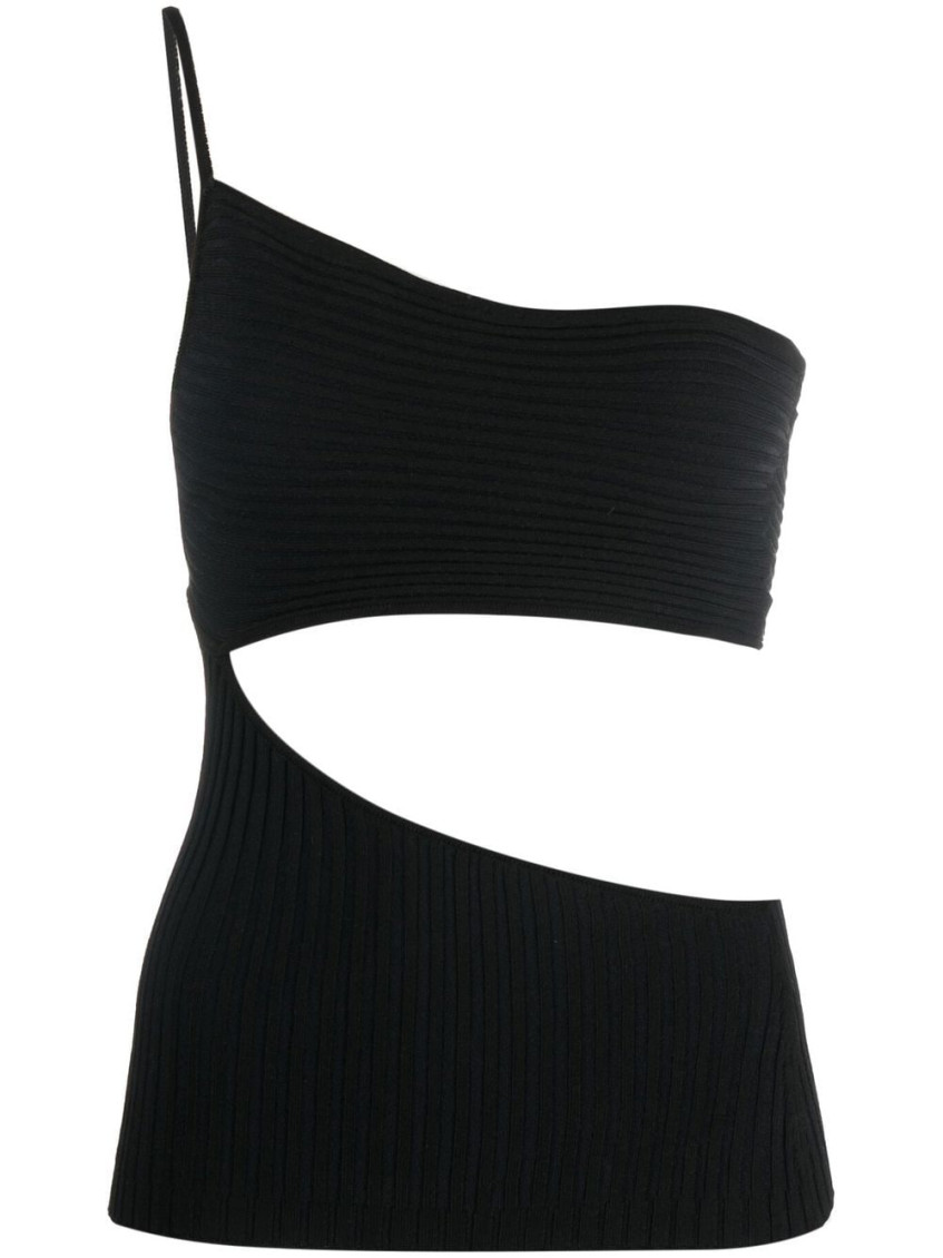 Andreädamo Black Black Ribbed Knit One-shoulder Cut-out Top