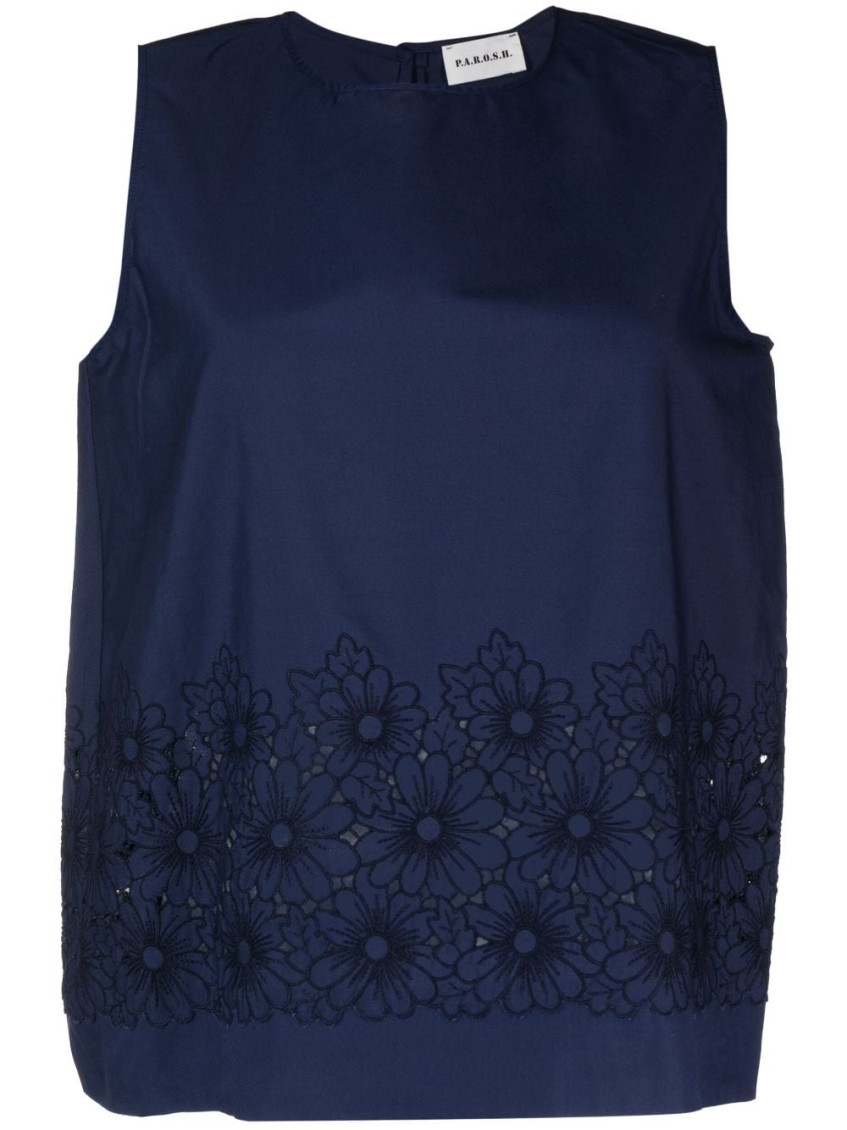 P.a.r.o.s.h Parosh Cotton Embroidered Top In Navy Blue