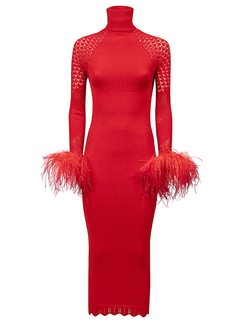 Verguenza Red Red High Neck Midi Knit Dress In Multi