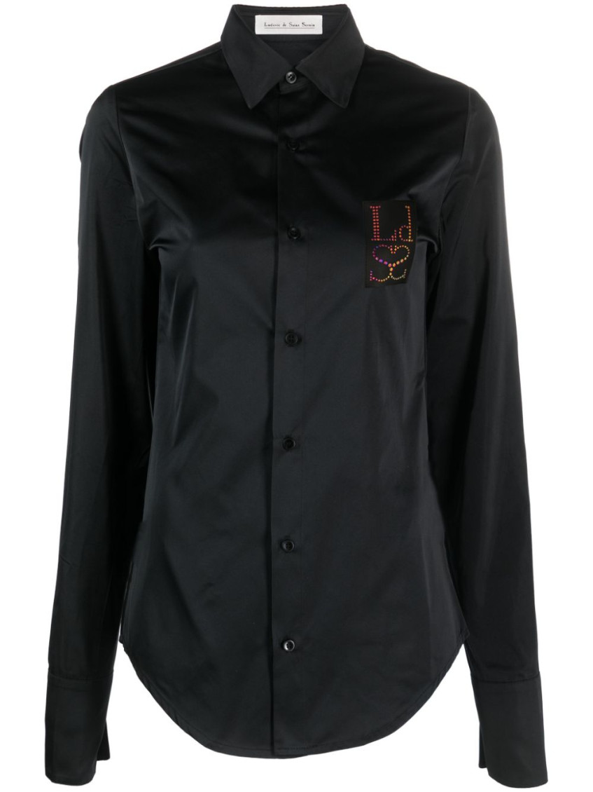 Shop Ludovic De Saint Sernin Black Black Logo Denim Shirt