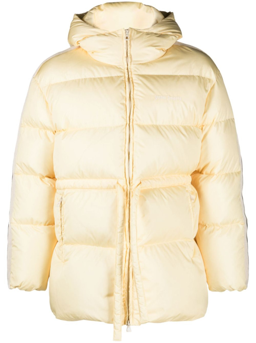 Palm Angels Beige Light Yellow Belted Down Jacket In Beige