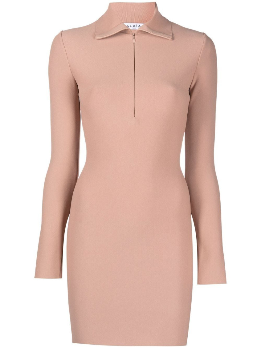 Alaïa Peach Half Zip Fastening Mini Dress In Peach
