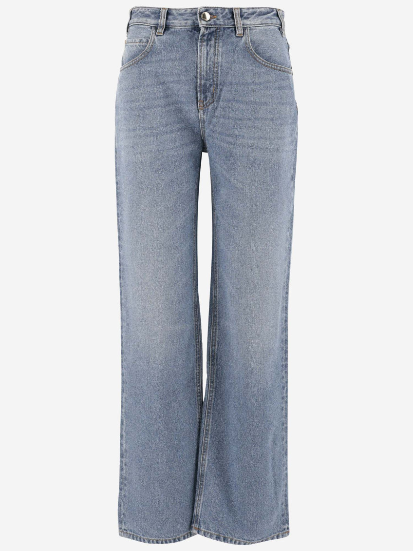 Chloé Denim Trousers With Belt Loops And Contrast Stitching In Light Blue