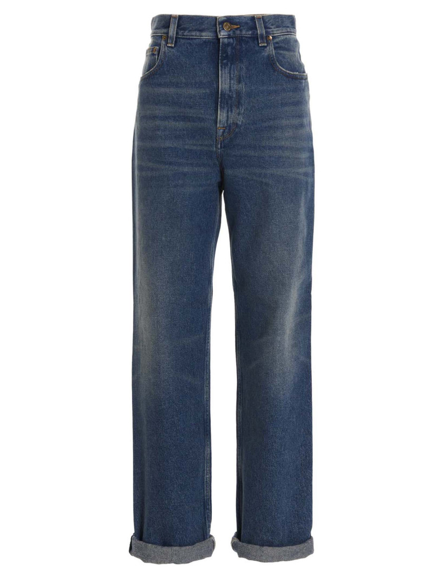 Golden Goose Relaxed Wide-leg Denim Jeans In Medium Stone Wash In Navy Blue