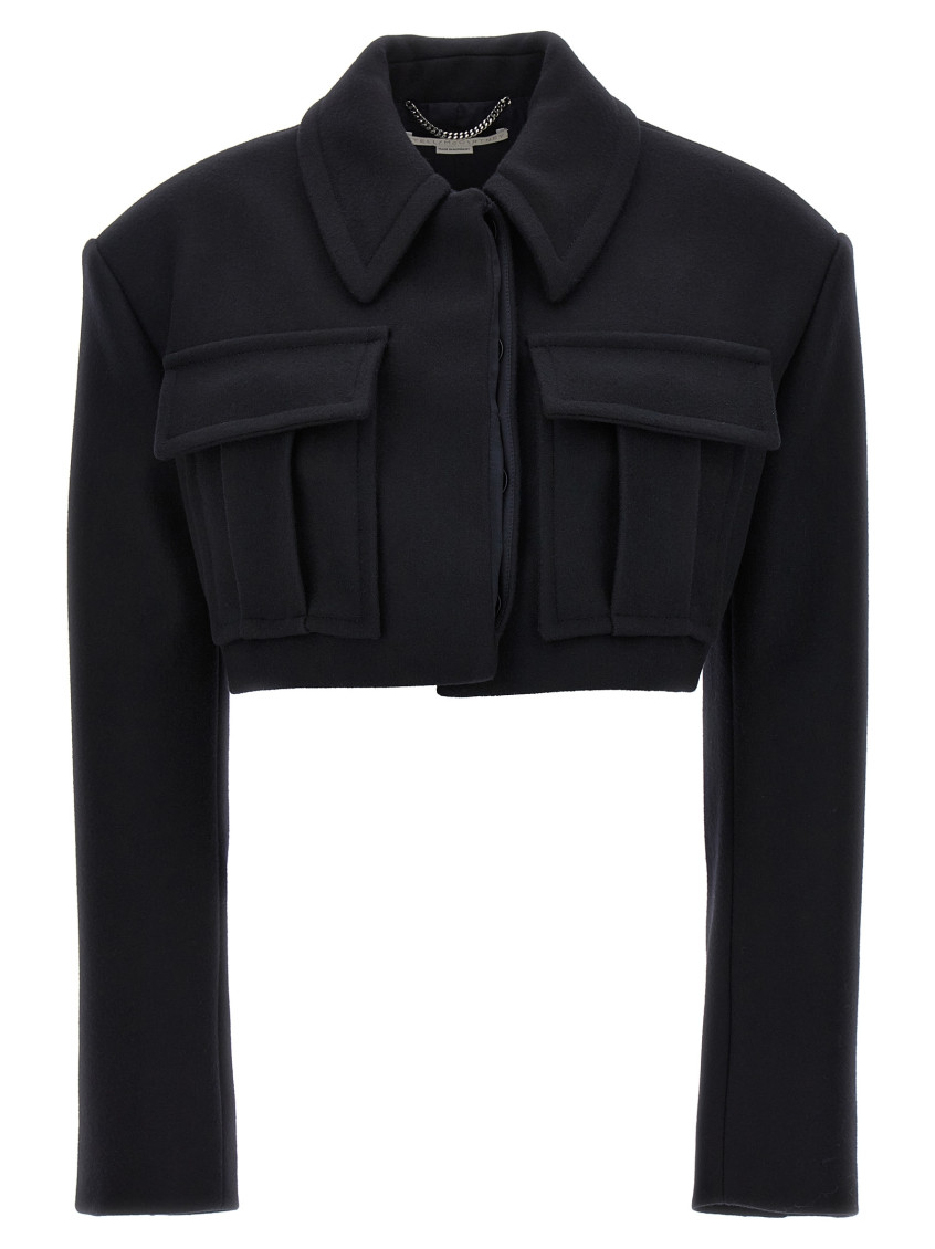 Stella Mccartney Cropped Wool Jacket With Button Closure In Black