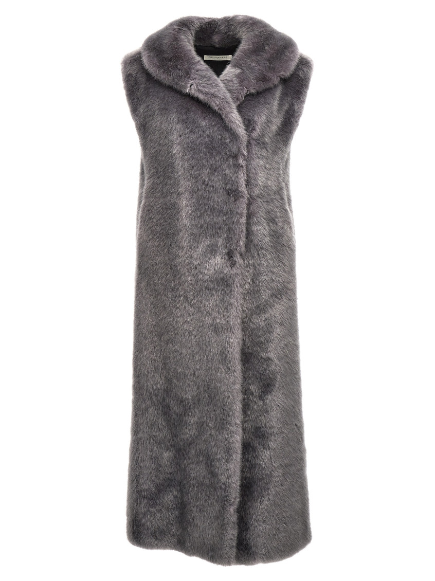 Philosophy Extra Long Faux Fur Vest Gilet Gray In Grey