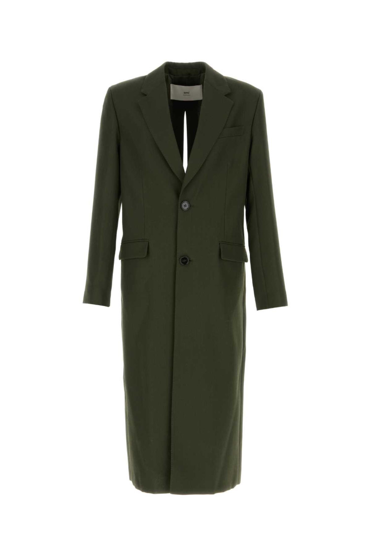AMI ALEXANDRE MATTIUSSI OLIVE GREEN WOOL COAT