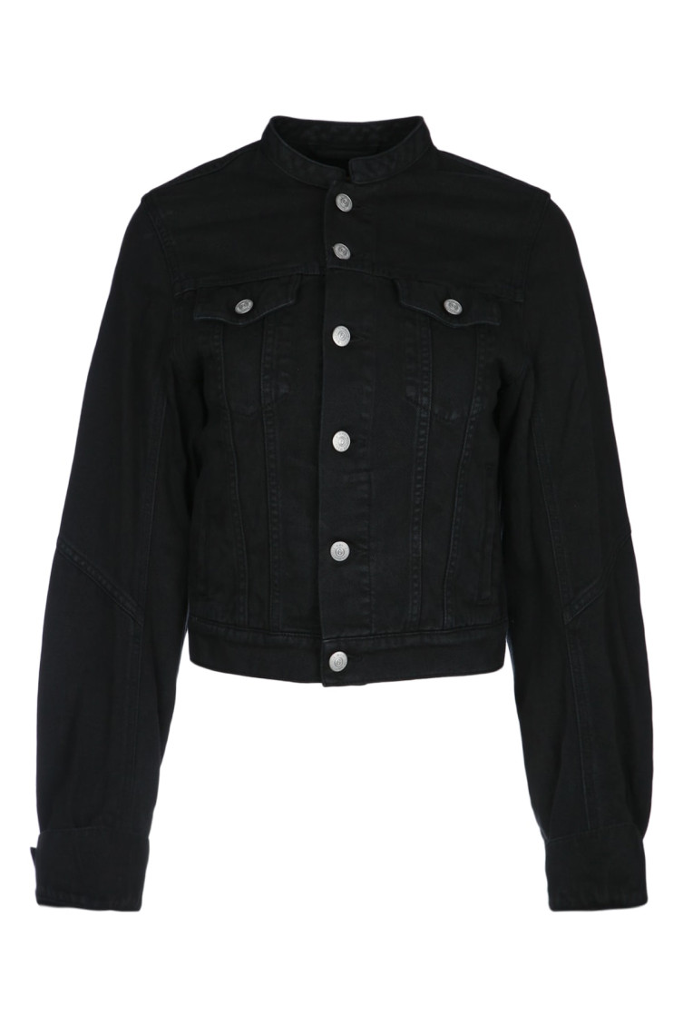 Mm6 Maison Margiela Black Collarless Denim Jacket