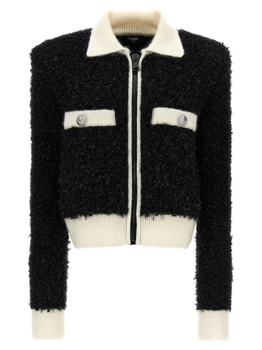 Balmain Whiteblack Furry Tweed Jacket