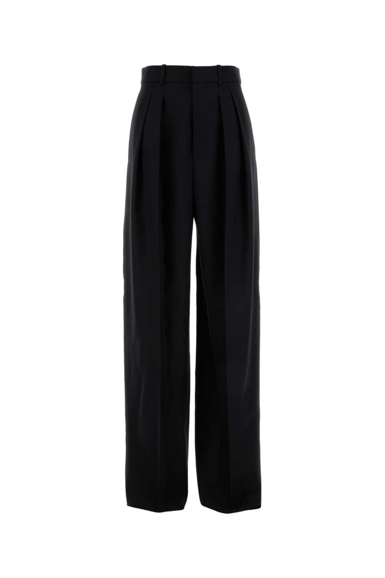 Saint Laurent Wool Trousers With Wide Leg And Pleats In Black