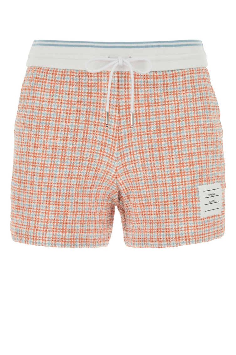Shop Thom Browne Light Orange Checked Tweed Track Shorts
