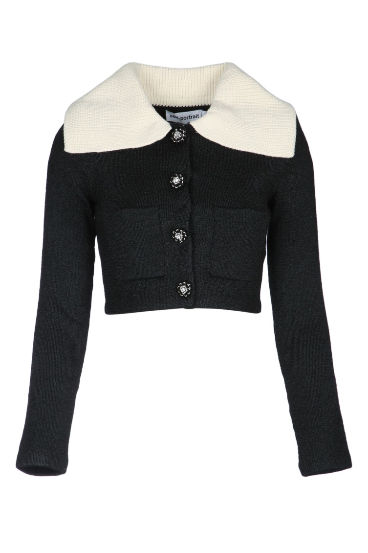 Shop Self-portrait Black Knit Cardigan