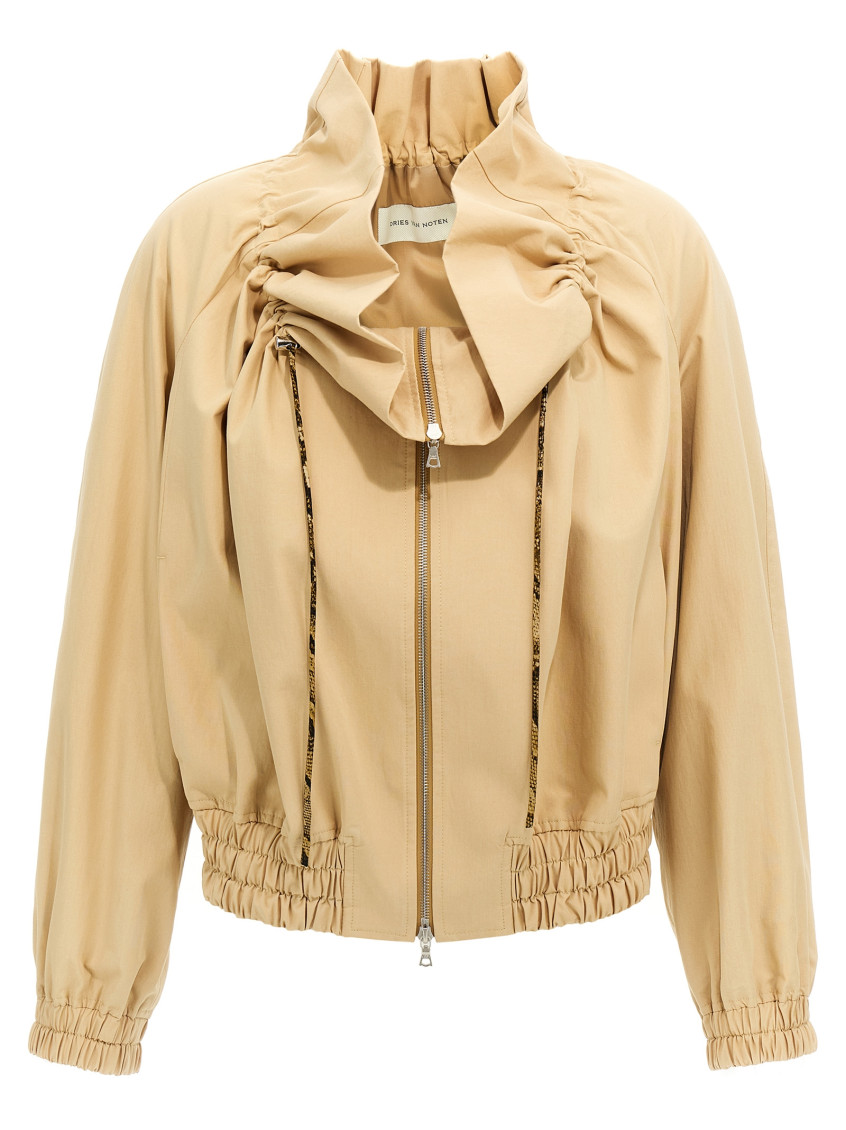 Dries Van Noten Cropped Ruffled Cotton-canvas Jacket In Brown