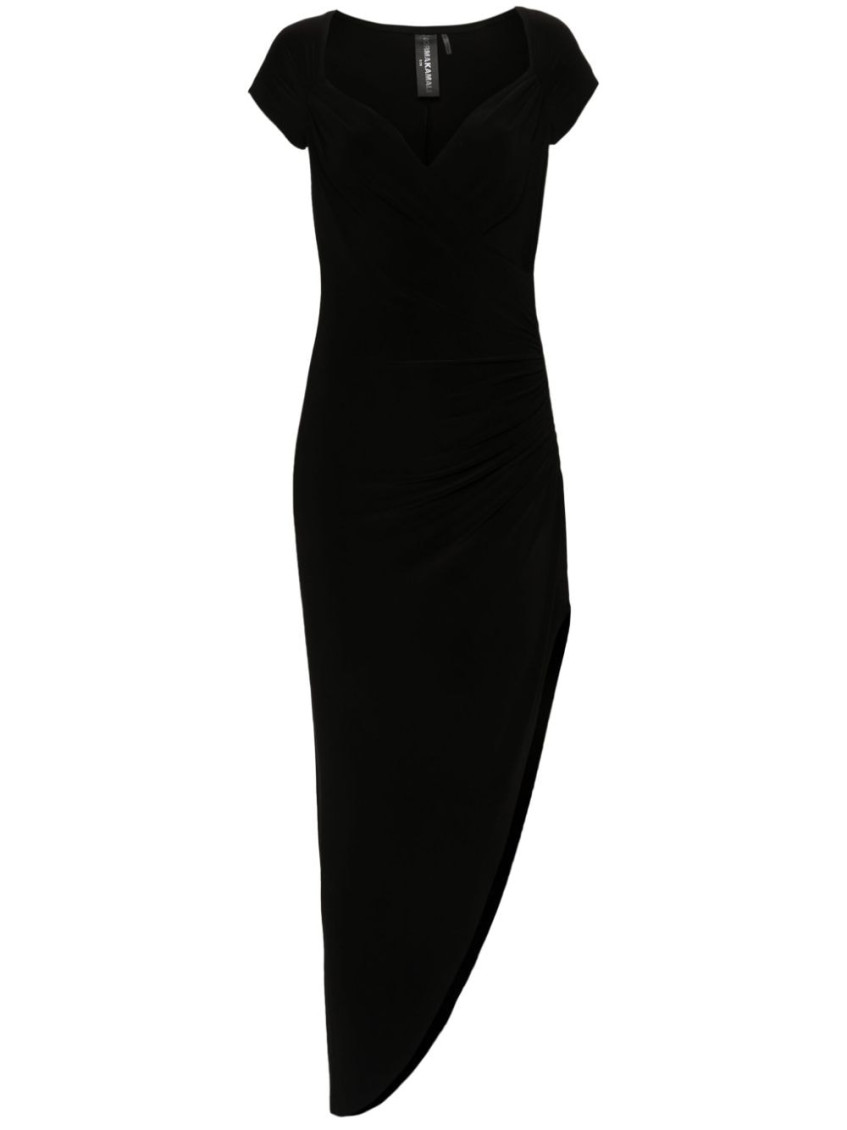 Shop Norma Kamali Black Cap-sleeves Asymmetric Dress