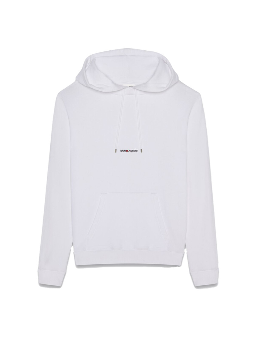 Saint Laurent Signature Logo Cropped Hooded Sweatshirt In White