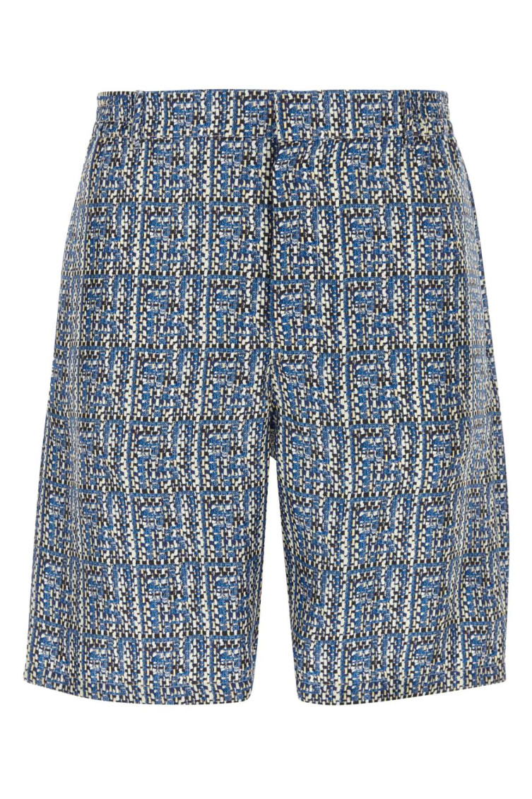 Fendi Short Trousers In Blue Ff Silk In Navy Blue