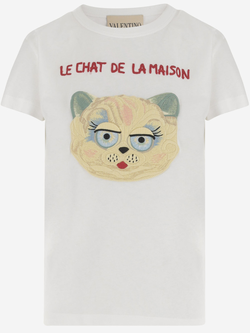 Valentino White Le Chat De La Maison Jersey T-shirt