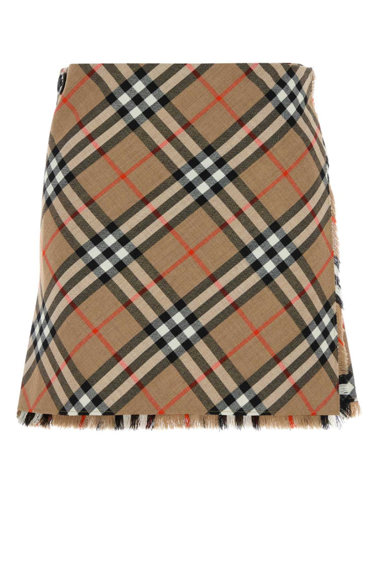Burberry Light Brown Checked Mini Skirt