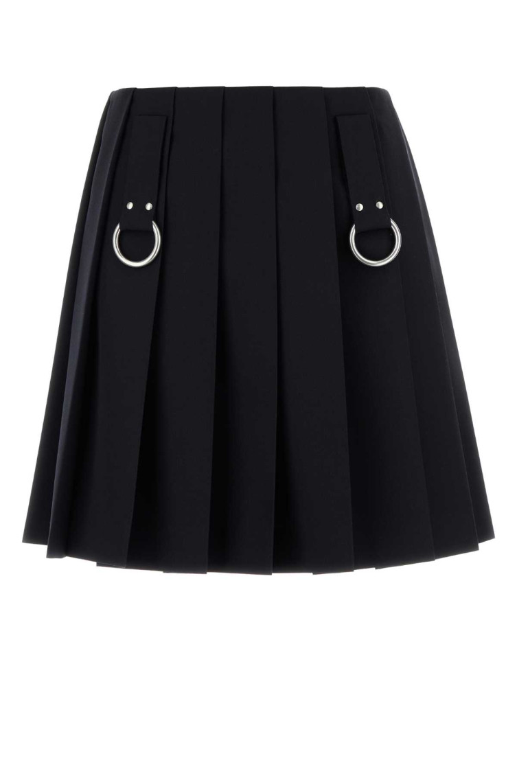 Prada Flared Pleated Skirt With Front Rings And Classic Finish