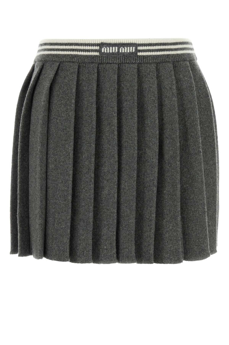 Miu Miu Dark Grey Wool Blend Mini Skirt