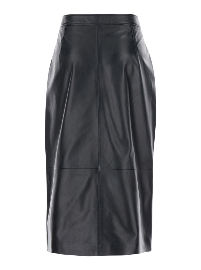 Shop Arma Black Midi Black Skirt With Front Slit In Leather Woman
