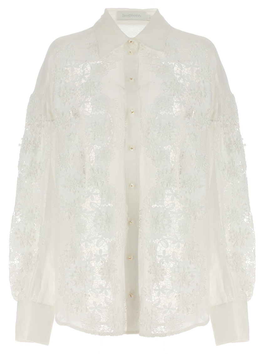 Shop Zimmermann White Halliday Lace Flower Shirt