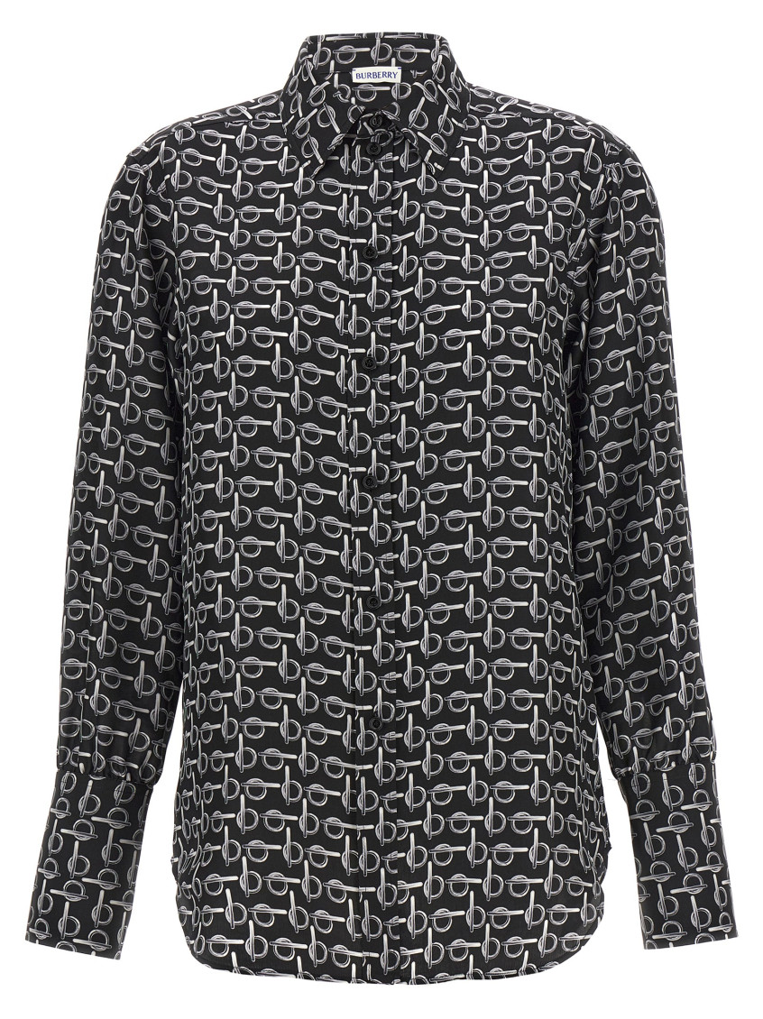 Burberry B Logo Silk Shirt In Black