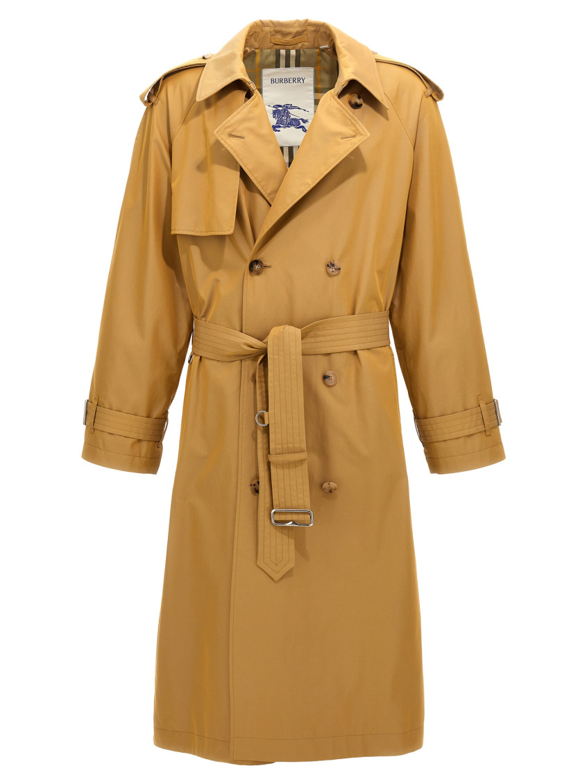 Burberry Double-breasted Long Trench Coat In Beige