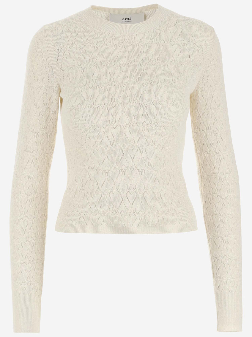 Shop Ami Alexandre Mattiussi Beige Crew Neck Pullover