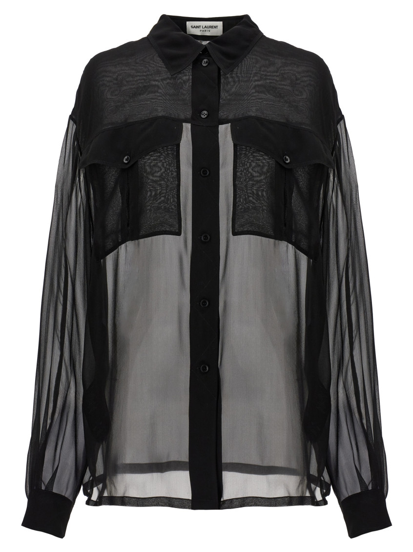 Saint Laurent Silk Crepe Muslin Shirt In Black