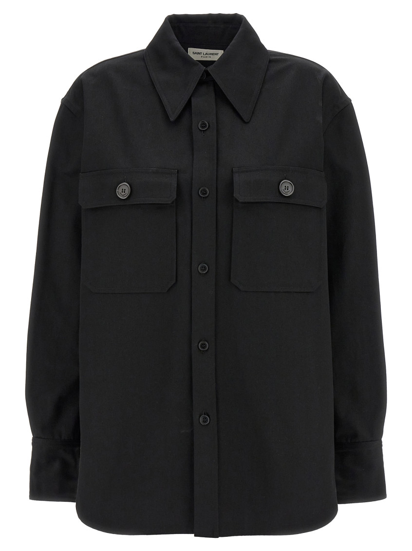 Saint Laurent Saharienne Twill Cotton Shirt In Black