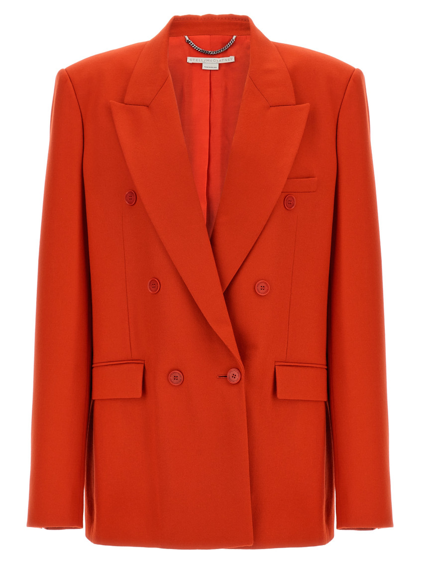 Stella Mccartney Double-breasted Wool Flannel Blazer With Peak Lapels In Red