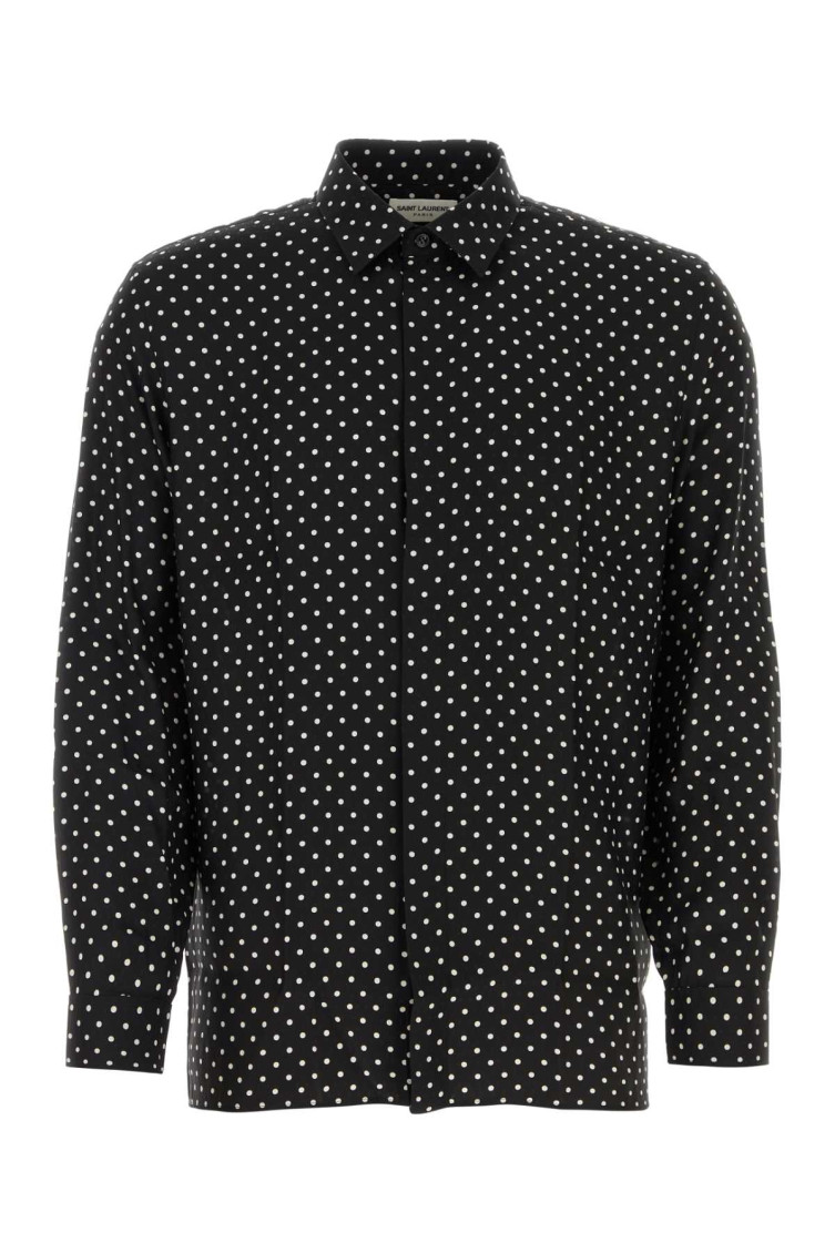Saint Laurent Shirt In Dotted Shiny And Matte Silk In Black