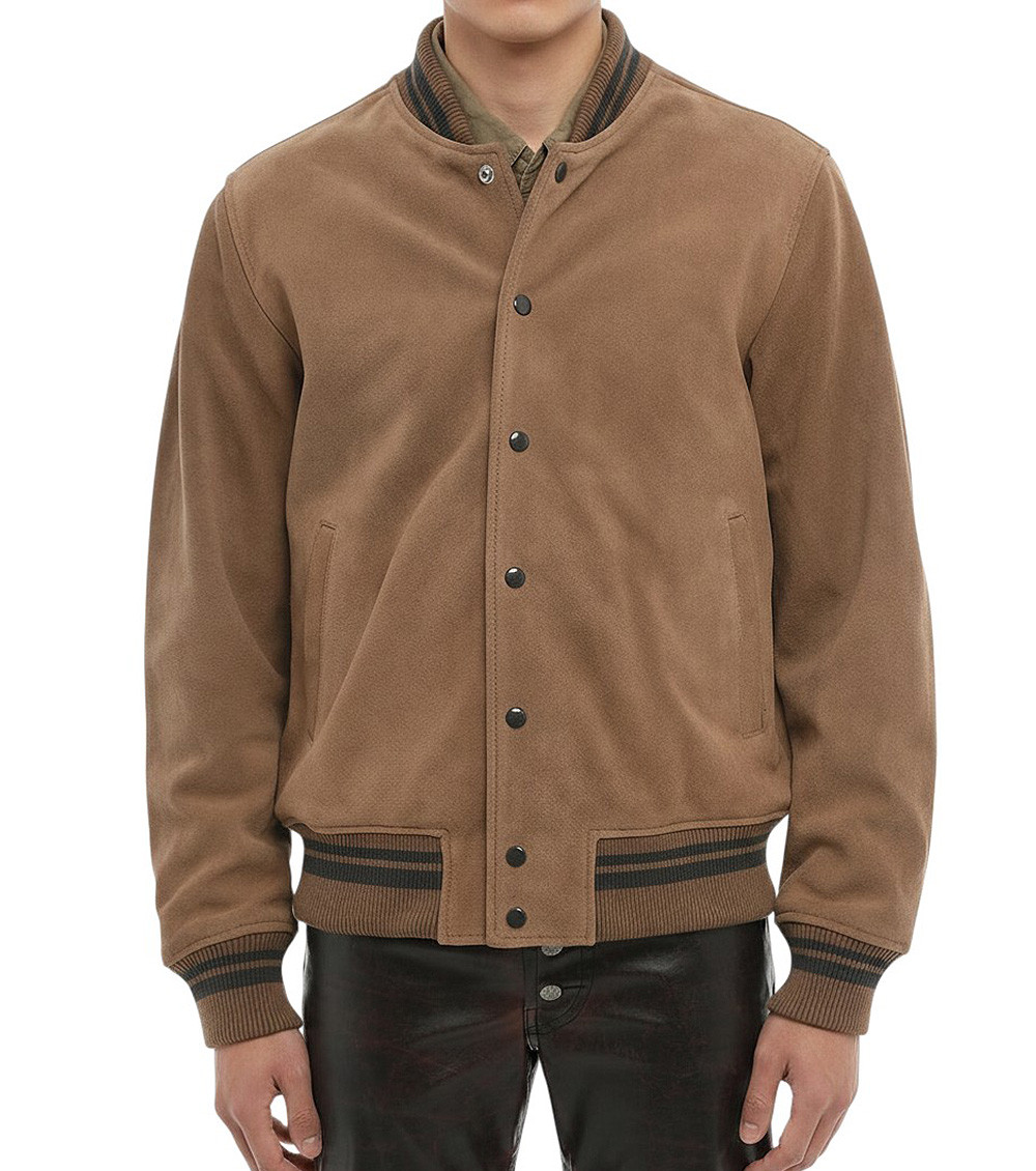 Diesel Suede Logo-patch Bomber Jacket In Brown