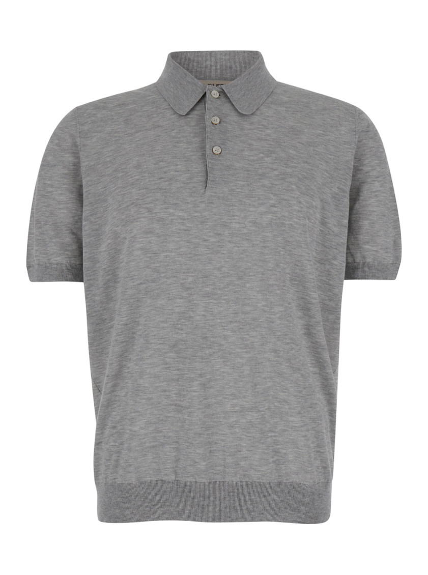 Shop La Fileria Grey Knit Polo Shirt