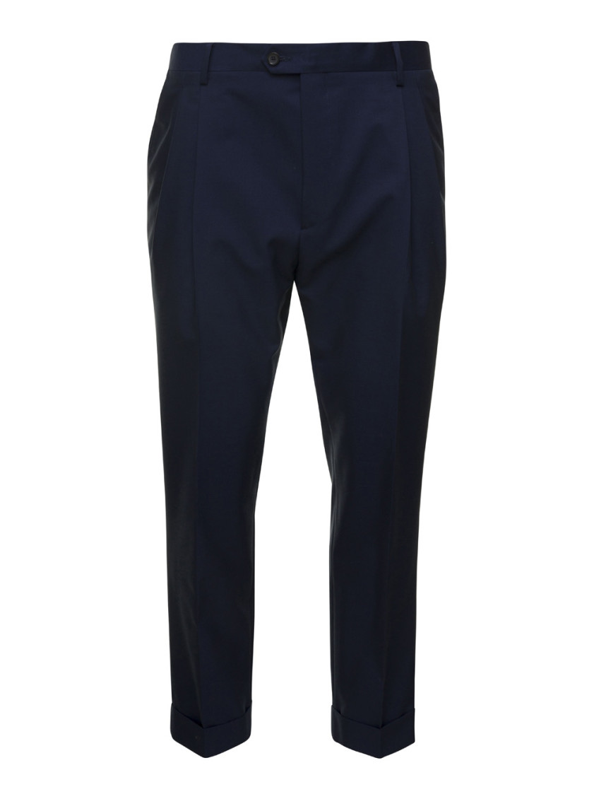 Reveres 1949 Pleated Cuffed Trousers In Dark Blue