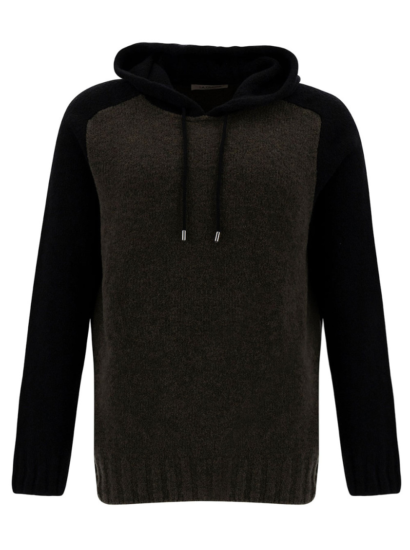 Shop La Fileria Black Hooded Bi-color Sweater