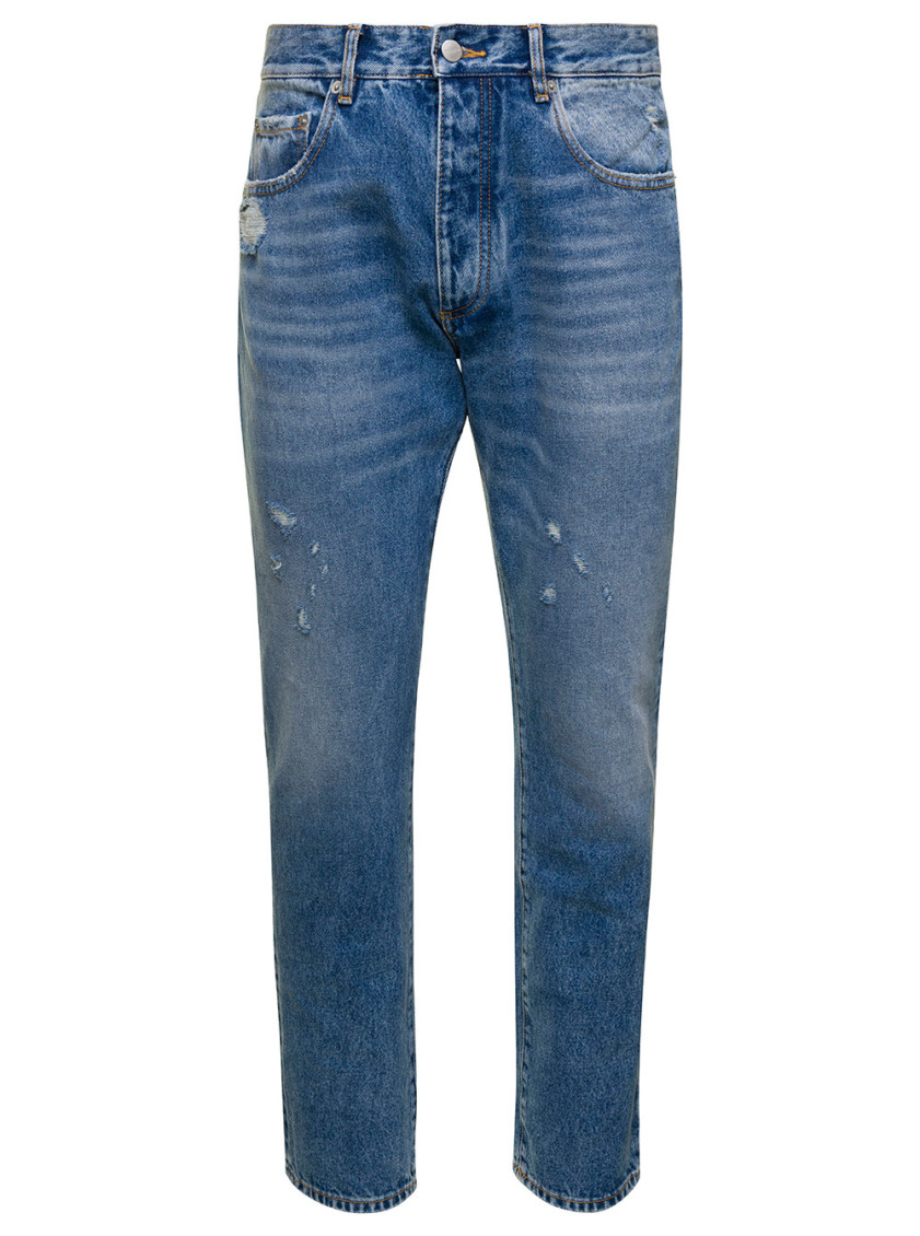 Icon Denim Light Blue Jeans With Belt Loops And Logo Patch On The Rear In Denim Man In Light Blue