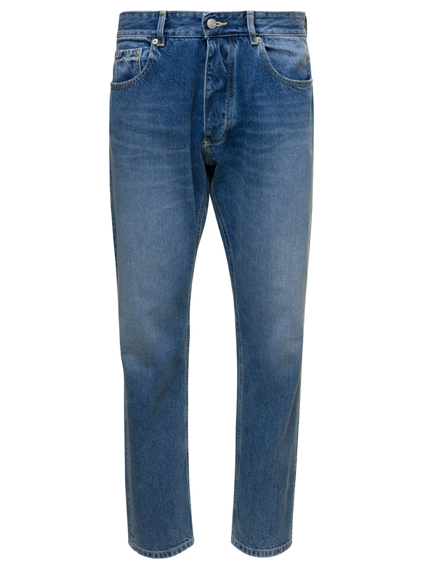 Icon Denim Blue Five Pocket Jeans With Logo Patch On The Back In Blue
