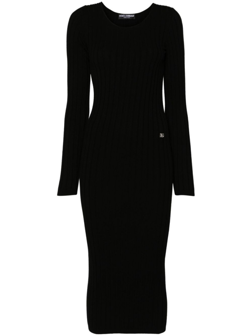 Dolce & Gabbana Jersey Calf-length Dress With Dg Logo Details In Black
