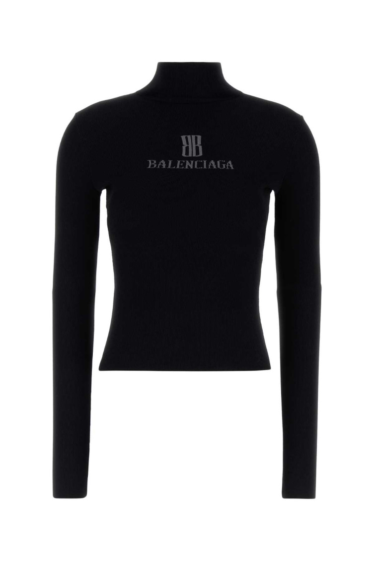Balenciaga Women Turtleneck With Lettering Logo On The Front In Black
