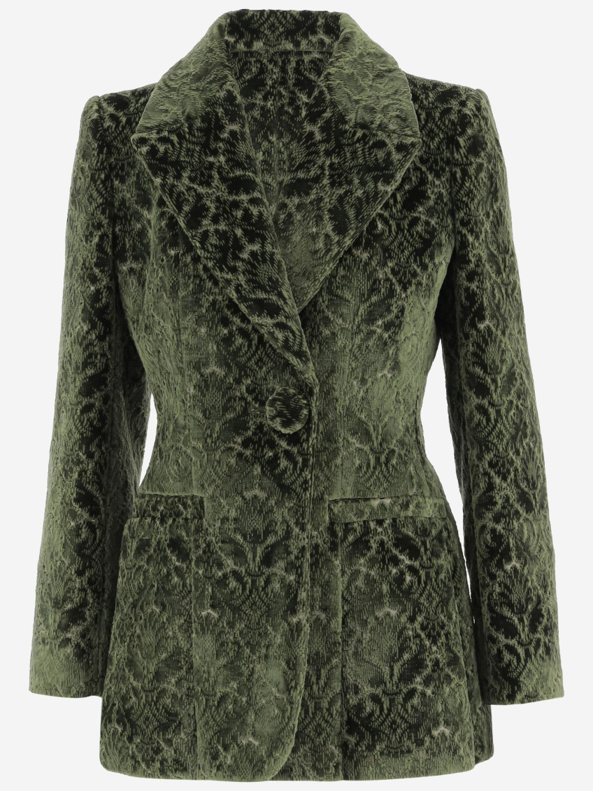 Burberry Virginia Baroque Velvet Double-breasted Jacket In Green